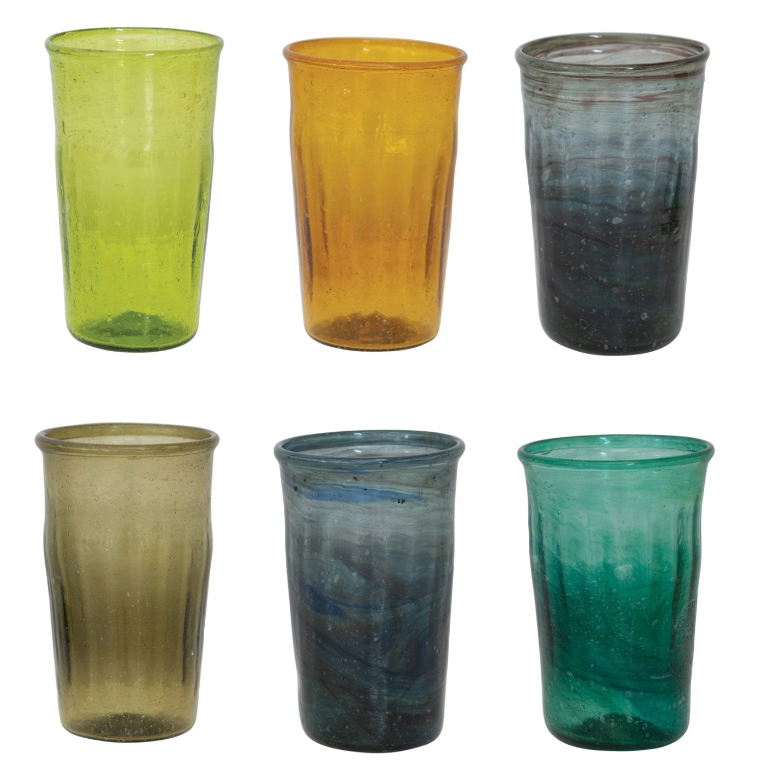 HAND BLOWN 12 oz. Drinking Glasses INLAID Multi Colored Dots HEAVY DUTY Set  of 4