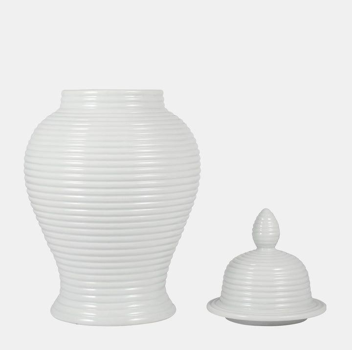 Ceramic Ribbed Temple Jar, White