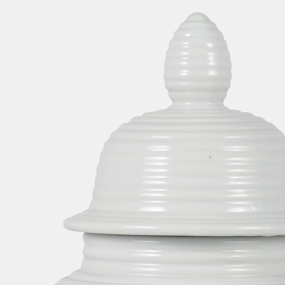 Ceramic Ribbed Temple Jar, White