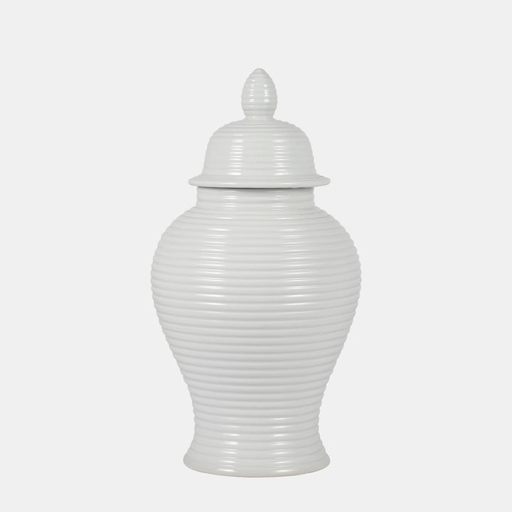 Ceramic Ribbed Temple Jar, White