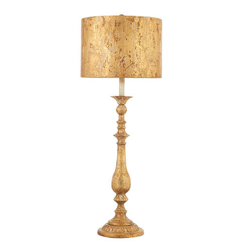 Distressed Gold Lamp W/Metal Shade