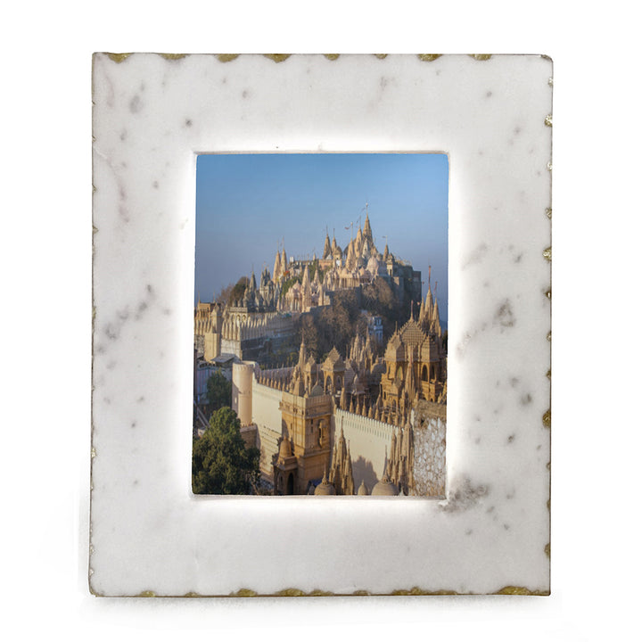 White Marble Photo Frame with Gold Trim