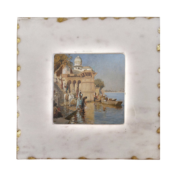 White Marble Photo Frame with Gold Trim