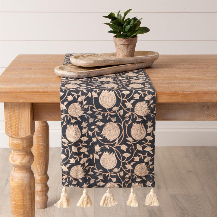 Navy Block Print Table Runner