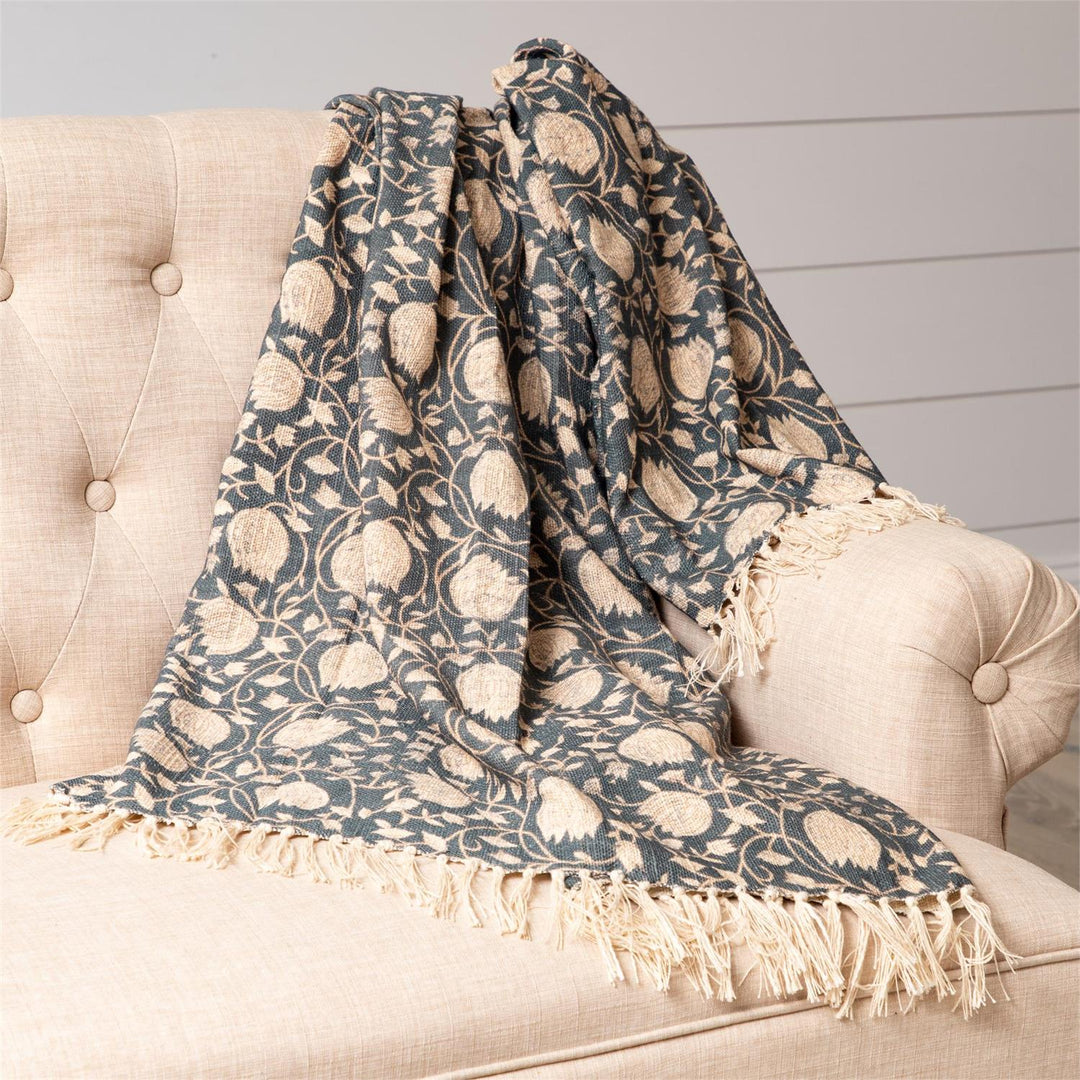 Navy Block Print Throw Blanket