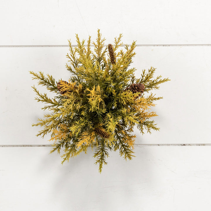 Olive & Wheat Prickly Pine Half Sphere Tablepiece w/ Cones