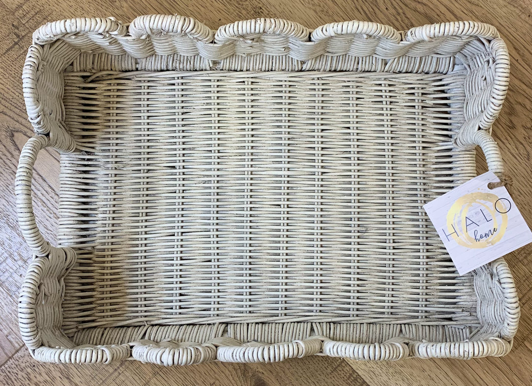 Scalloped Rattan Tray