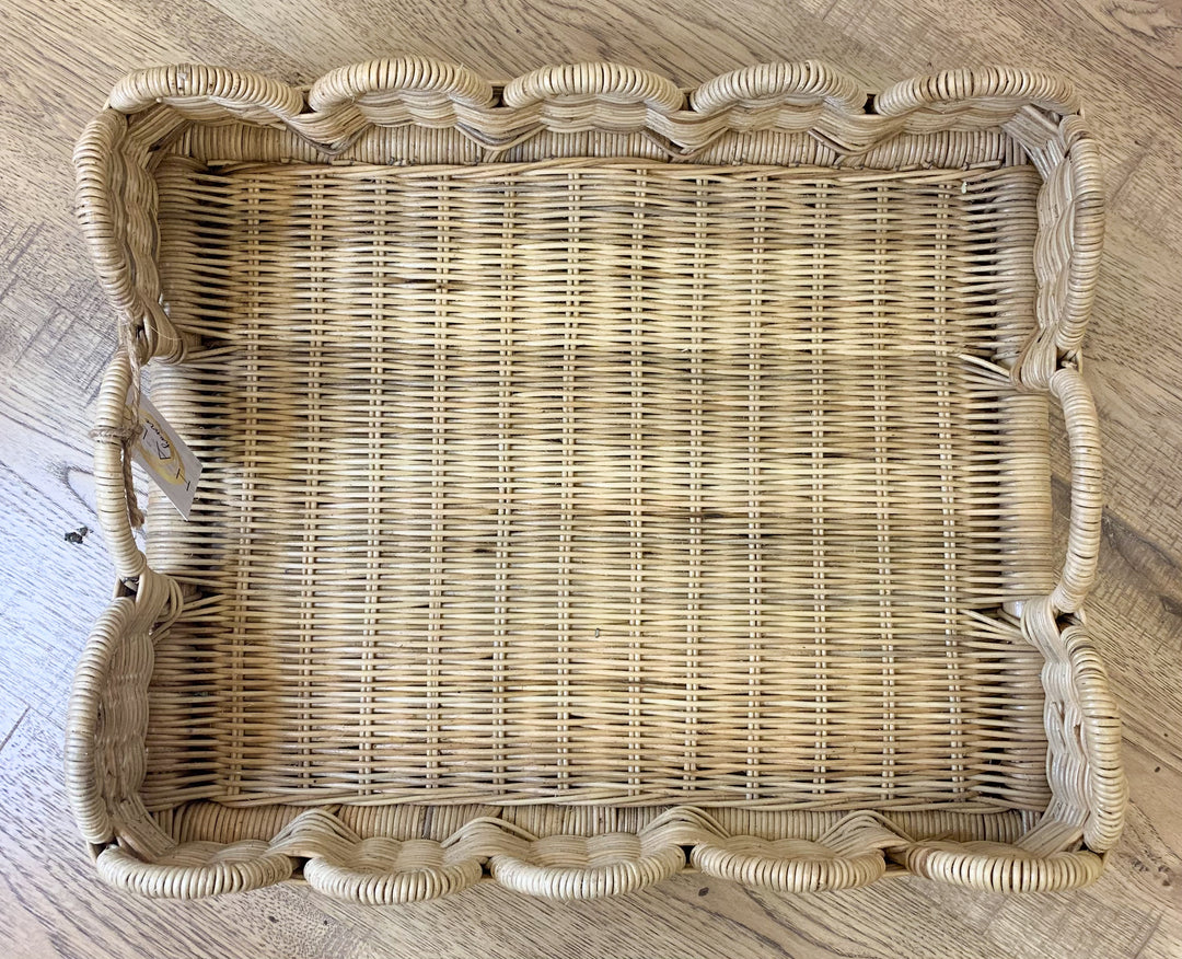 Scalloped Rattan Tray