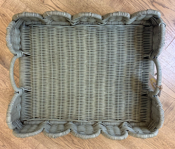 Scalloped Rattan Tray