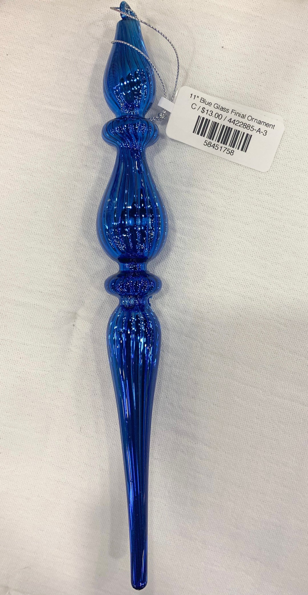 11" Blue Glass Finial Ornament