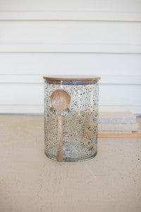 Glass Canister Wood Top and Spoon