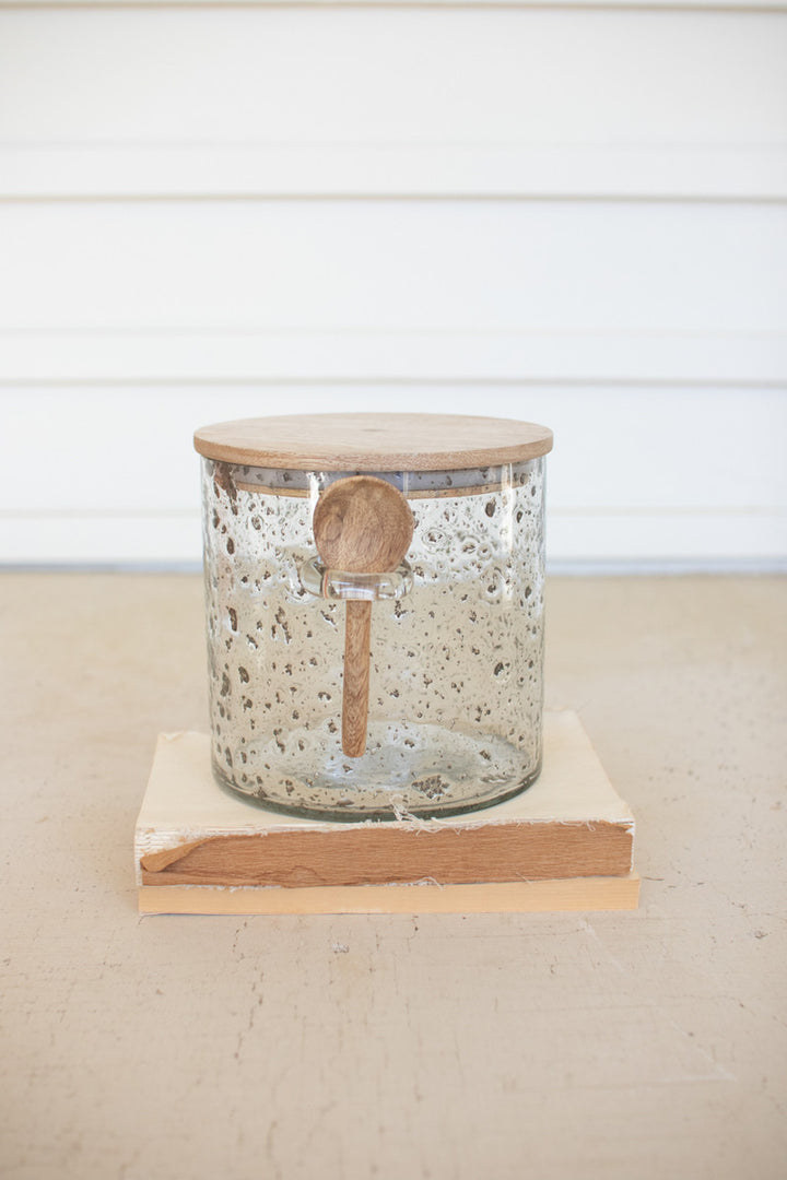 Glass Canister Wood Top and Spoon