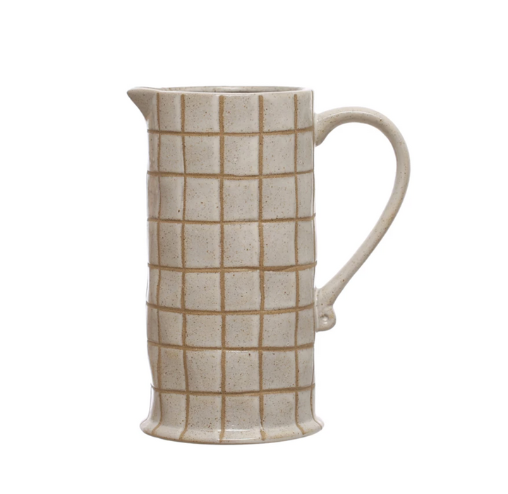 46 oz. Stoneware Pitcher w/ Wax Relief Grid Pattern