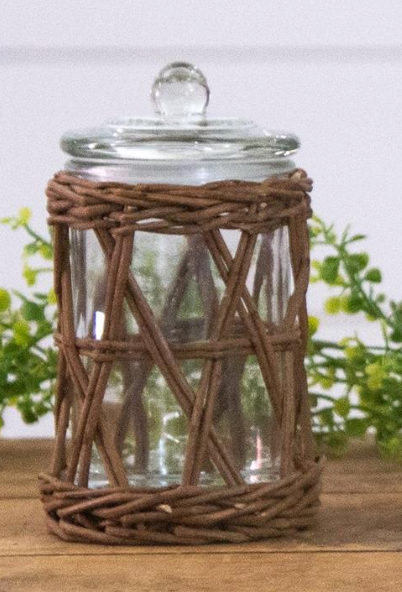 Wicker Wrapped Glass Canister