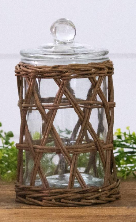 Wicker Wrapped Glass Canister