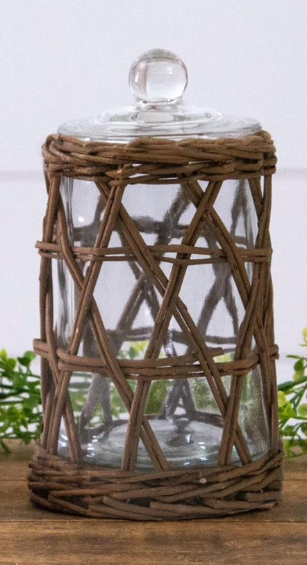 Wicker Wrapped Glass Canister