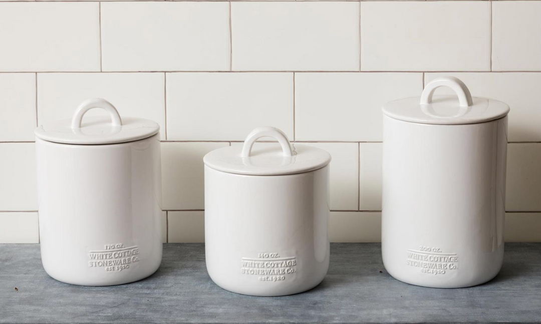 White Cottage Ceramic Canisters