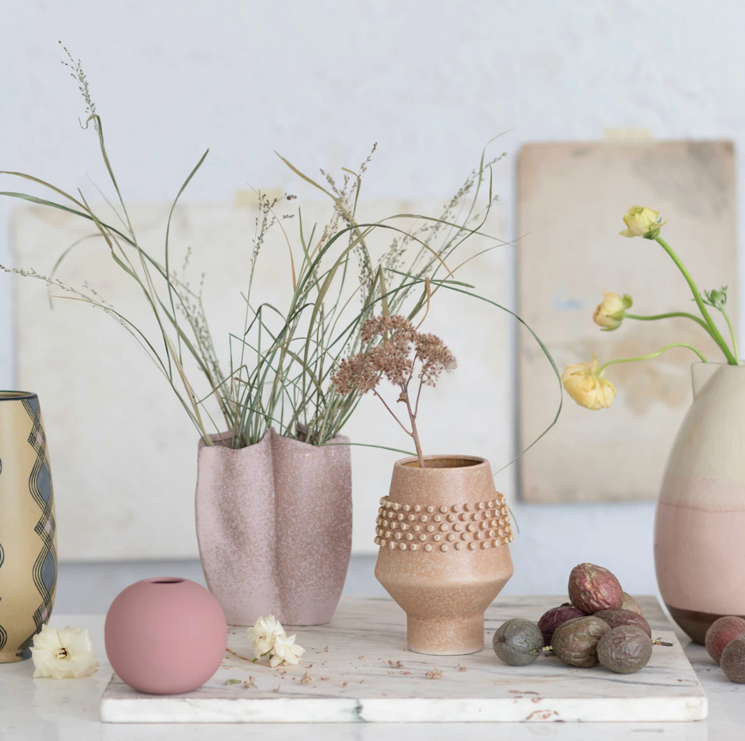 Stoneware Vase w/ Raised Dots 6.5", Reactive Glaze