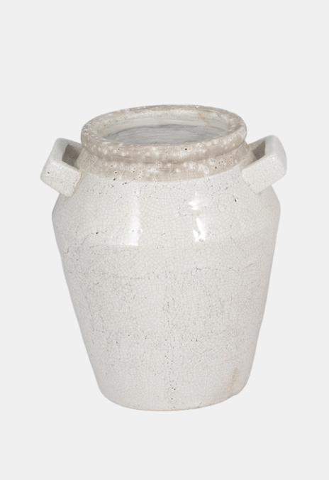 White Squared Handle Terracotta Crackle Vase