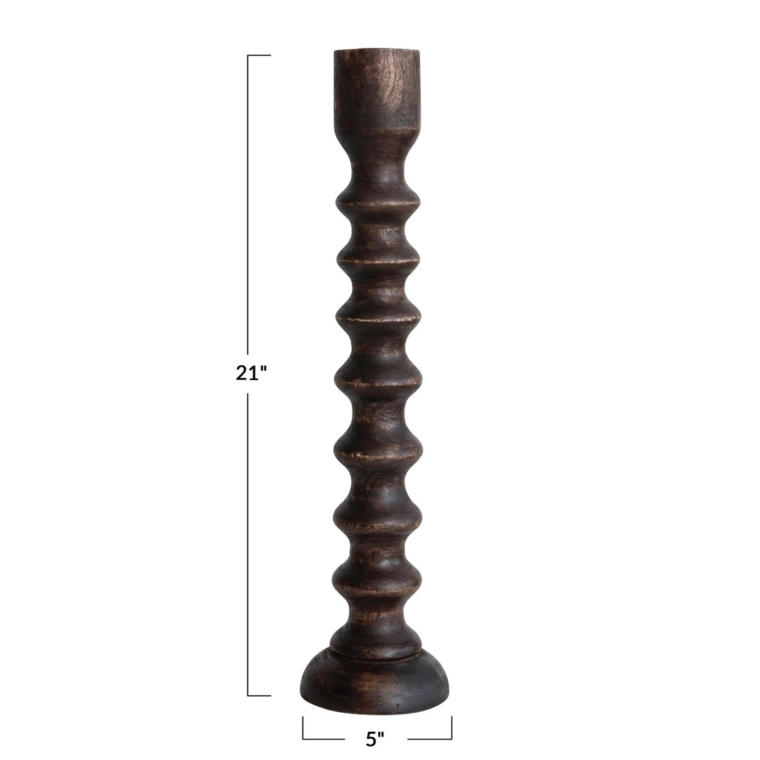 Hand-Carved Mango Wood Taper Holder