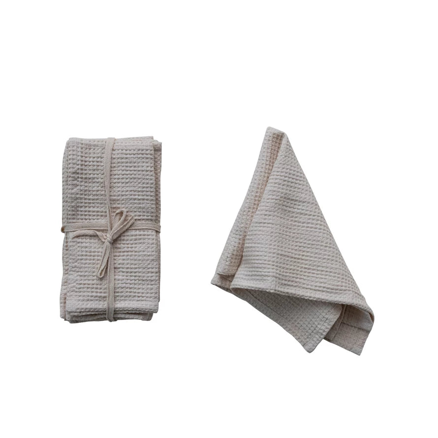 Square Woven Linen and Cotton Waffle Napkins Set of 4