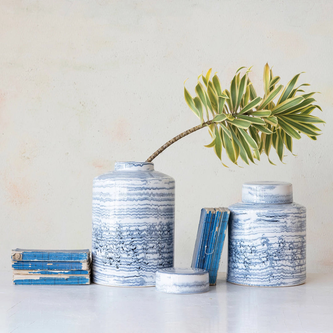 Stoneware Striped Ginger Jar