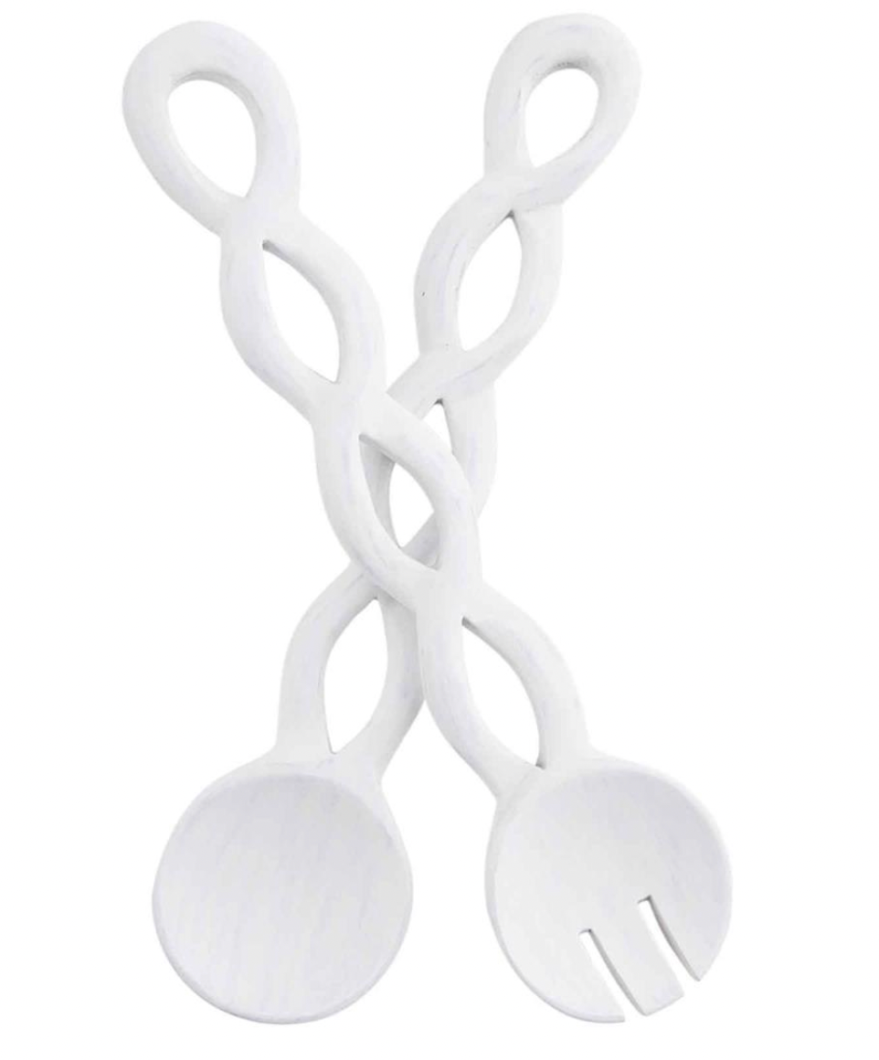 White Twisted Wood Server Set