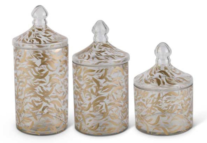Canister Glass Gold Leaf Pattern Small